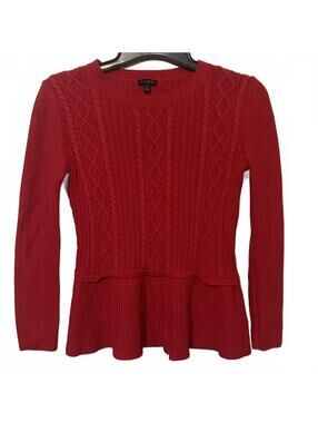 Talbots Preppy Red Cable Knit Feminine Romantic Chic Peplum Sweater Size Small